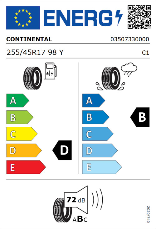 Tyre Label for Continental ContiSportContact 5 255/45R17 98Y