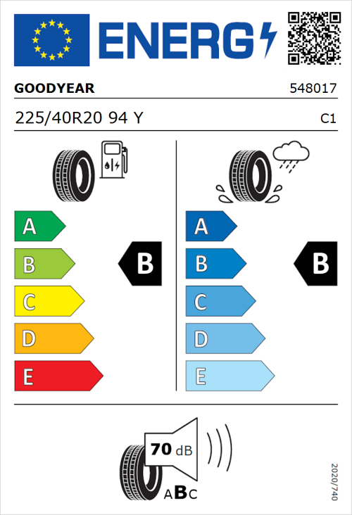 Tyre Label for Goodyear Eagle F1 Asymmetric 3 225/40R20 94Y