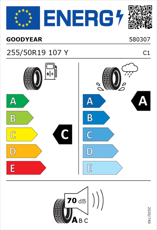 Tyre Label for Goodyear Eagle F1 Asymmetric 3 255/50R19 107Y