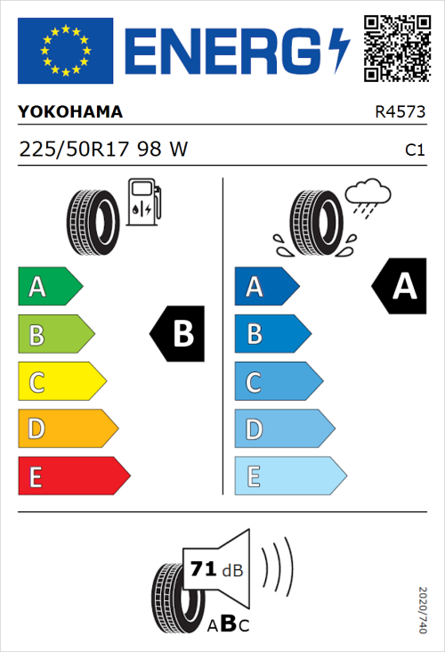 Tyre Label for Yokohama Bluearth-GT AE51 225/50R17 98W