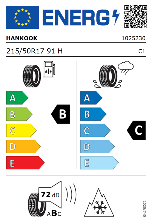 Tyre Label for Hankook Kinergy 4S H740 215/50R17 91H