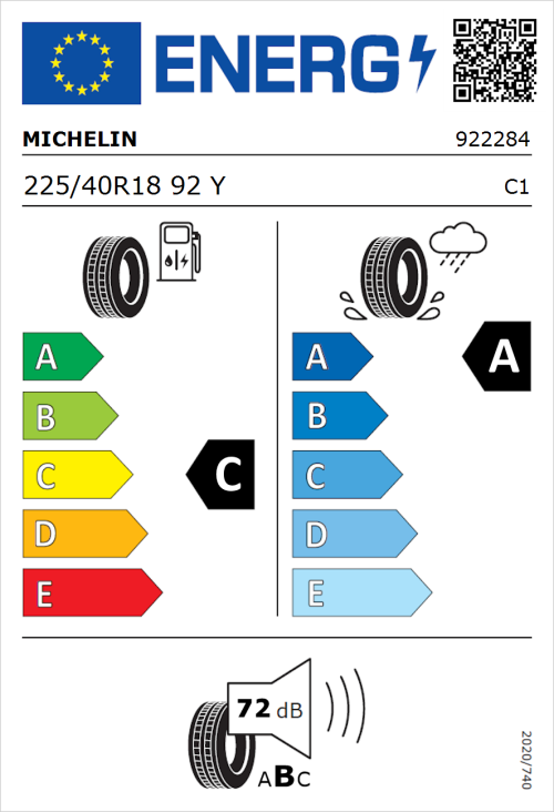 Tyre Label for Michelin Pilot Sport 5 225/40R18 92Y