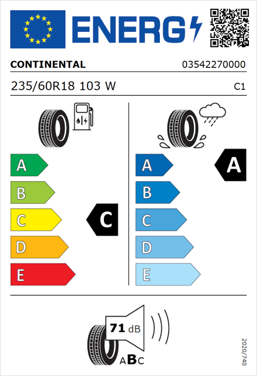 Tyre Label for Continental ContiSportContact 5 235/60R18 103W