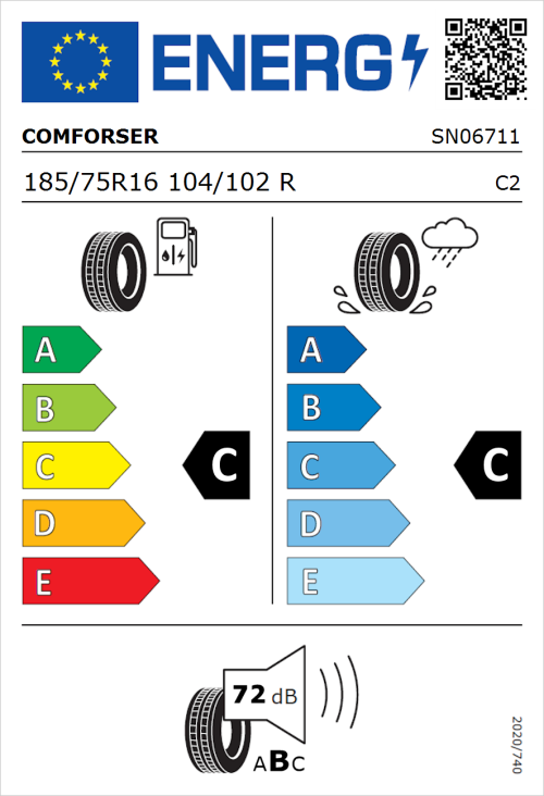 Tyre Label for Comforser CF300 185/75R16 104/102R