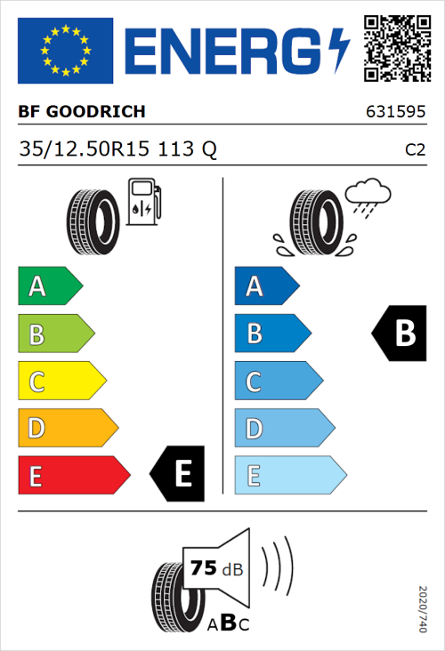 Tyre Label for BF Goodrich All Terrain T/A KO2 RWL 35/12.50R15 113Q
