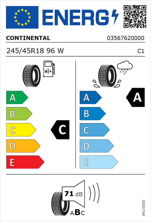 Tyre Label for Continental ContiSportContact 5 245/45R18 96W