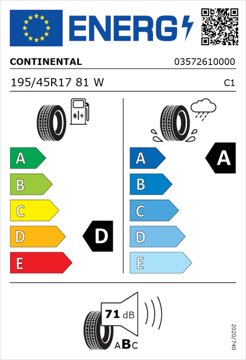 Tyre Label for Continental ContiSportContact 5 195/45R17 81W